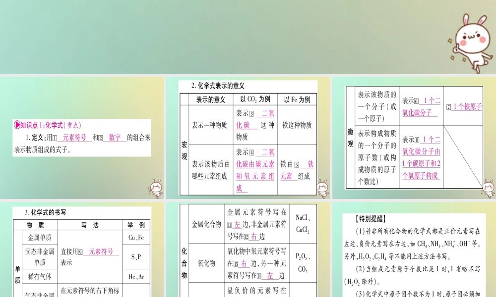 中考化学准点备考复习 第一部分 教材系统复习 第4讲 自然界的水 第2课时 物质组成的表示课件 新人教版 课件