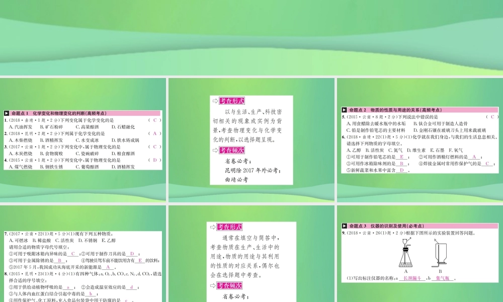 中考化学总复习 教材考点梳理 第一单元 走进化学世界课件
