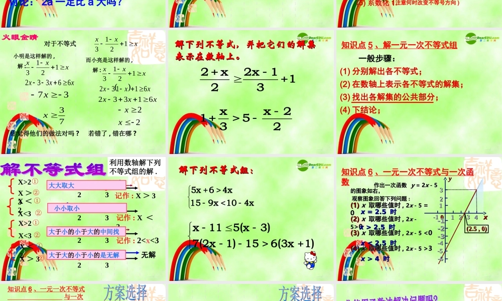 八年级数学下册 一元一次不等式式与一元一次不等式组复习课件 北师大版 课件