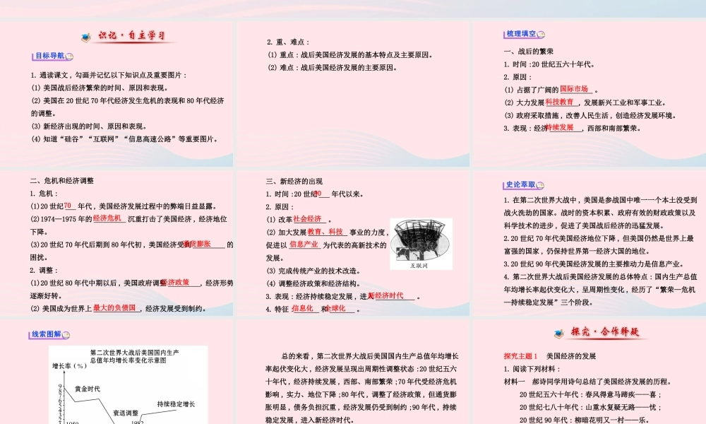 九年级历史下册 第四单元 战后主要资本主义国家的发展变化 第8课 美国经济的发展习题课件 新人教版 课件