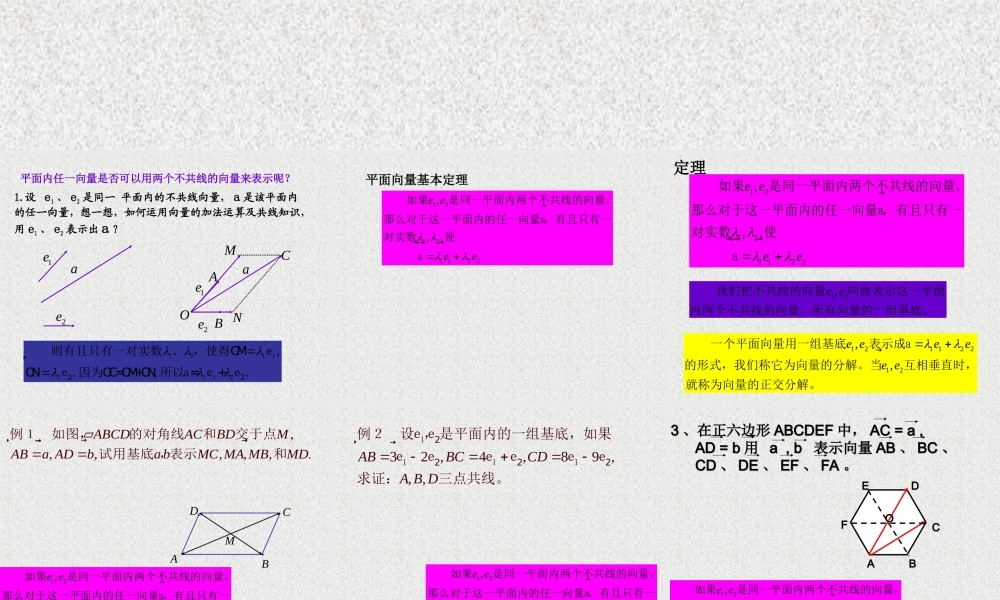 数学人教版必修4B平面向量的基本定理ppt 课件