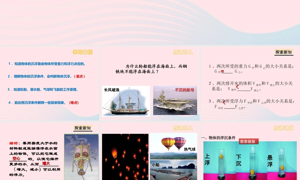 八年级物理下册 10.3物体的沉浮条件及应用课件 (新版)新人教版 课件
