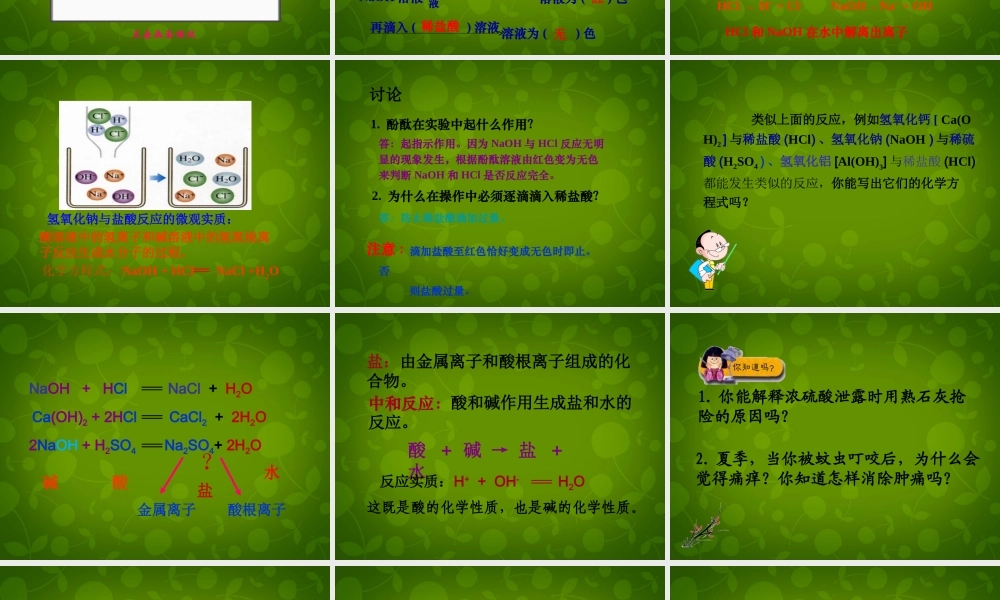 中学九年级化学下册 第十单元 课题2 酸和碱的中和反应课件 (新版)新人教版 课件