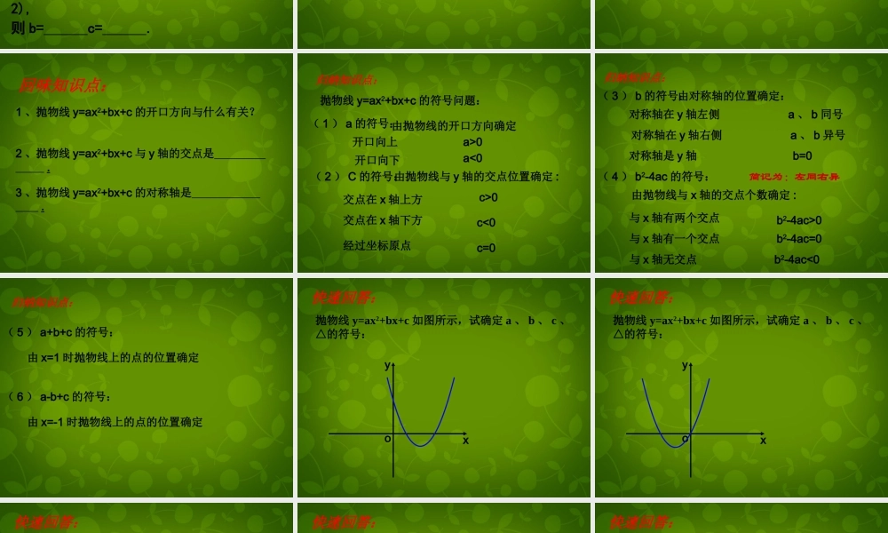 九年级数学下册 24 二次函数yax2bxc的图象课件4 北师大版 课件