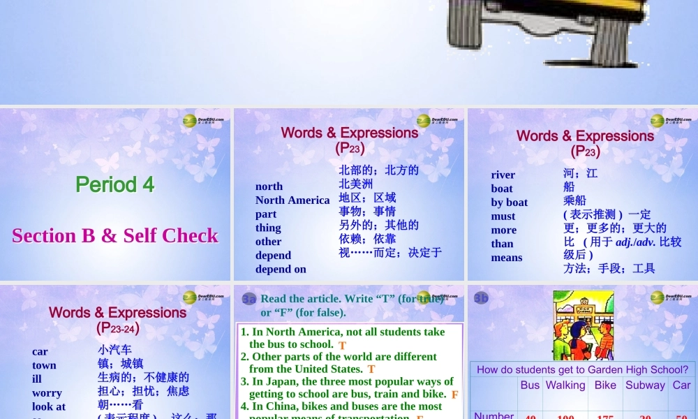 八年级英语上册(Unit 4 How do you get to school Section A-P4)课件 人教新目标版 课件