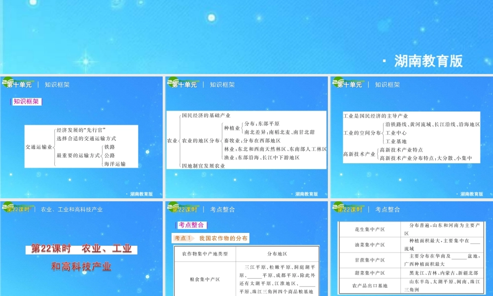 中考地理专题复习课件 第十单元 中国的主要产业 湘教版 课件