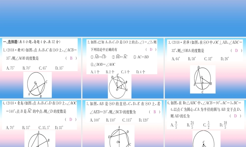 九年级数学下册 寒假作业(四)圆的性质课堂导练课件(含中考真题)(新版)新人教版 课件