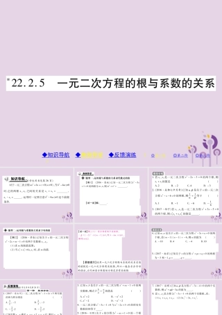 九年级数学上册 第22章 一元二次方程 222 一元二次方程的解法 2225 一元二次方程的根与系数的关系习题课件 (新版)华东师大版 课件