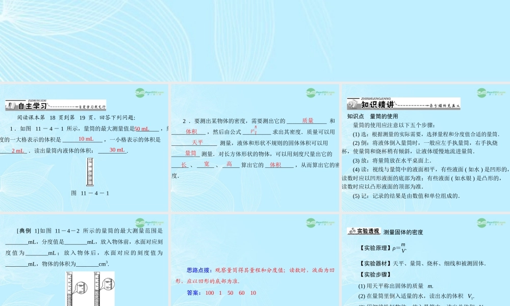 九年级物理上册 第十一章 多彩的物质世界 四(测量物质的密度)第1课时 测量固体的密度课件 人教新课标版 课件