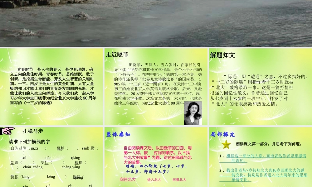 中学七年级语文上册 8 十三岁的际遇课件 (新版)苏教版 课件