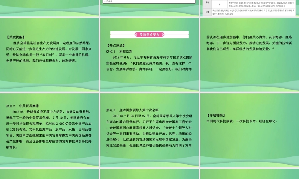 中考历史复习 专题十 古今中外的科学技术与经济全球化课件
