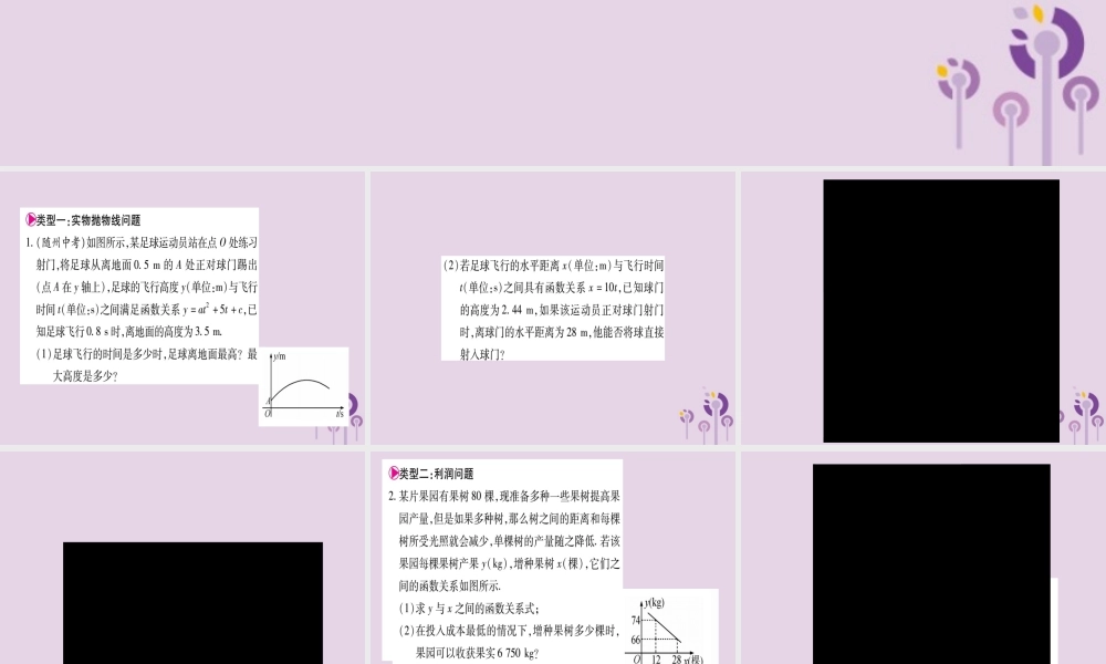 九年级数学上册 第二十二章 二次函数 223 实际问题与二次函数 小专题(九)二次函数的实际应用作业课件 (新版)新人教版 课件