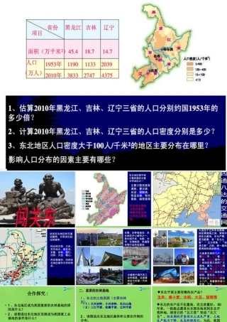 八年级地理下册 第六章 第二节 东北地区的人口与城市分布课件 (新版)湘教版 课件