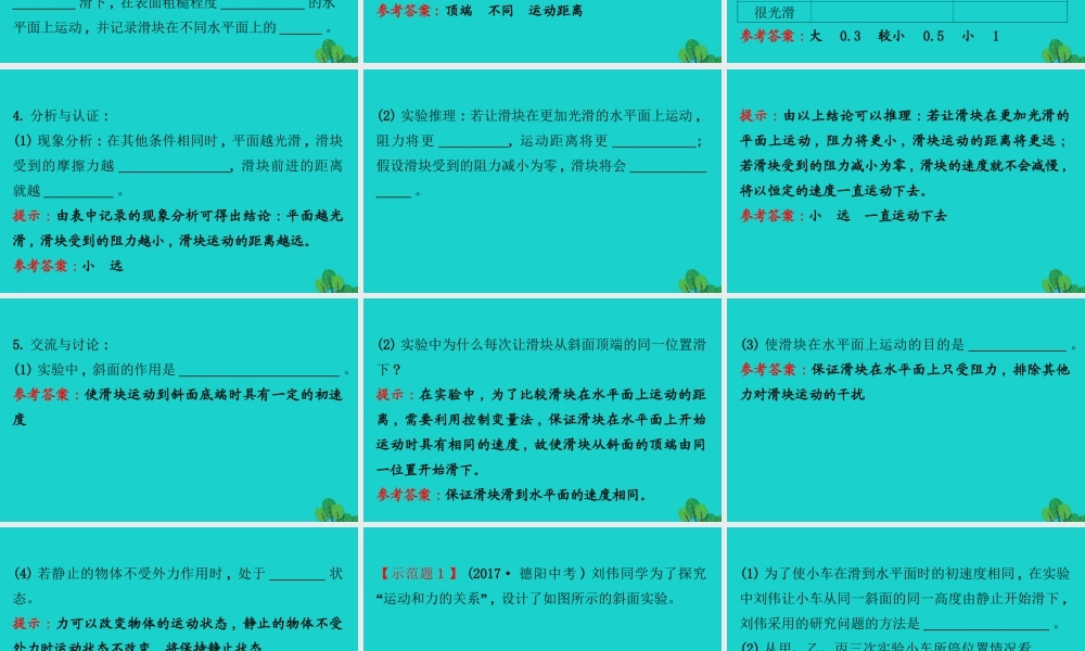 八年级物理全册 第七章 第一节 科学探究：牛顿第一定律(第1课时)习题课件 (新版)沪科版 课件