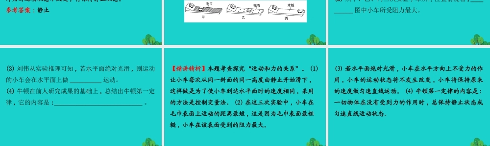八年级物理全册 第七章 第一节 科学探究：牛顿第一定律(第1课时)习题课件 (新版)沪科版 课件