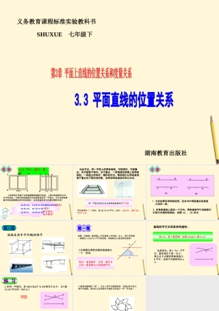 七年级数学下册 3.3(平面直线的位置关系-3.3.1平行、相交、重合)课件 湘教版  课件