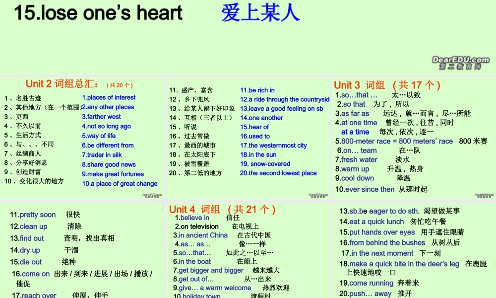 初三英语Unit5-Unit8词组复习课件 人教版 课件