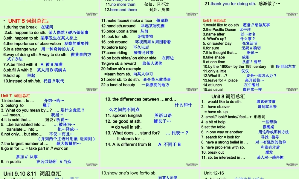 初三英语Unit5-Unit8词组复习课件 人教版 课件