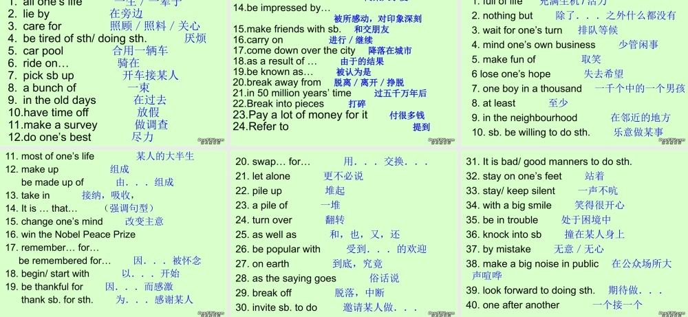 初三英语Unit5-Unit8词组复习课件 人教版 课件