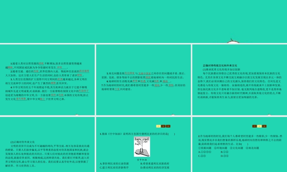 九年级政治全册 第一单元 世界大舞台 第1课 生活在地球村 第3框 村里的烦恼也不少 做负责任的村民课件 人民版 课件