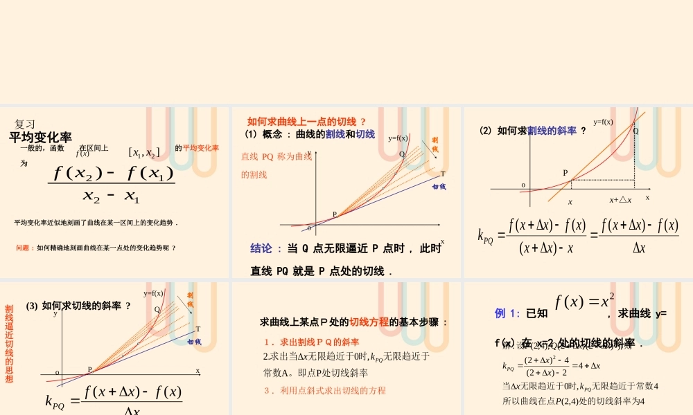 数学 第一章 导数及其应用 1.3 导数在研究函数中的作用 曲线上一点处的切线课件 苏教版选修2 2 课件