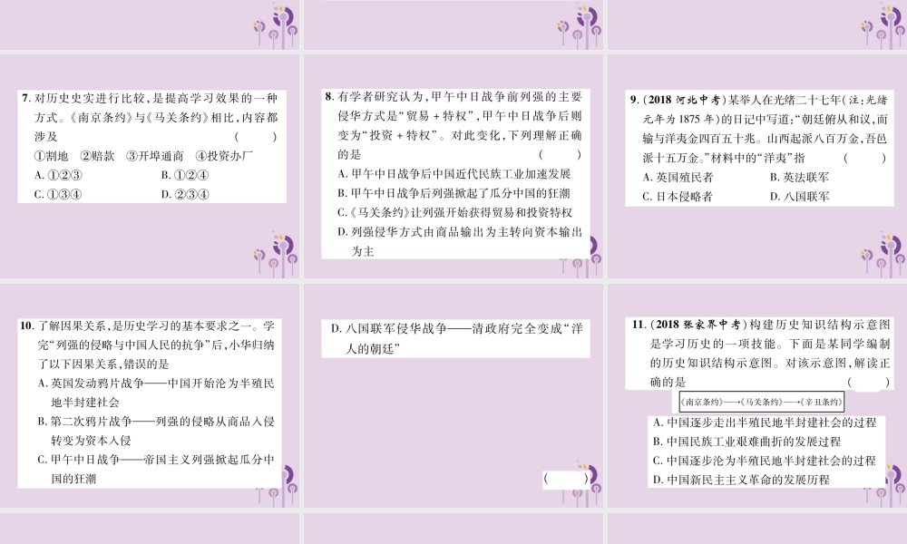 中考历史总复习 第二编 热点专题速查篇 专题1 列强的侵略与中国人民的抗争(精练)课件