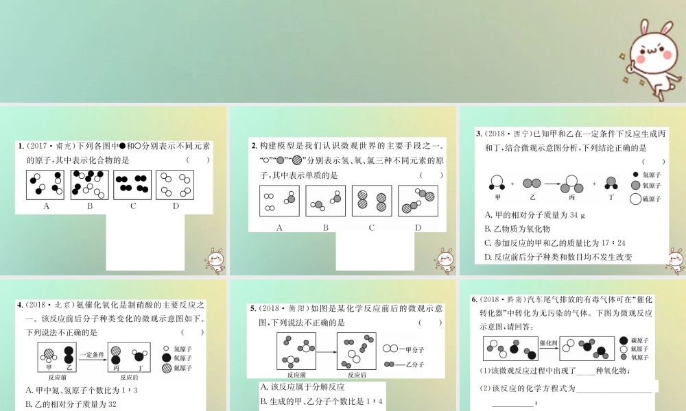 中考化学复习 滚动小专题(五)微观模型图课件