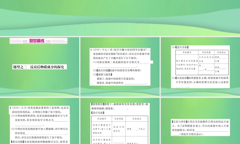 中考化学总复习 中考6大题型轻松搞定 题型复习(四)实验探究题之二 反应后物质成分的探究课件