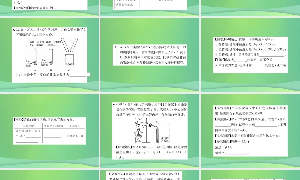 中考化学总复习 中考6大题型轻松搞定 题型复习(四)实验探究题之二 反应后物质成分的探究课件