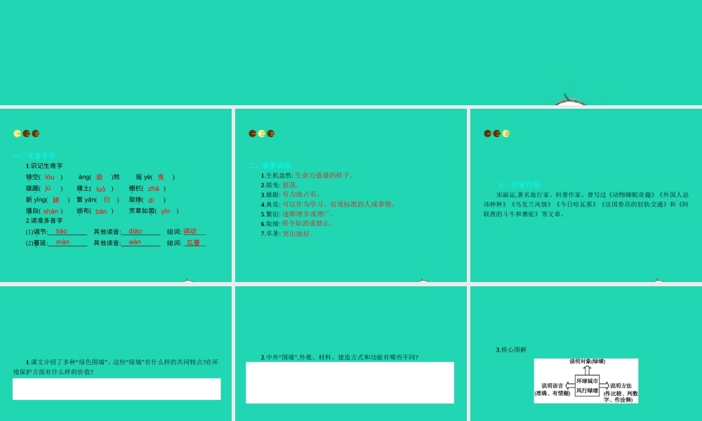 九年级语文上册 第六单元 二十四 环球城市 风行绿墙课件 苏教版 课件
