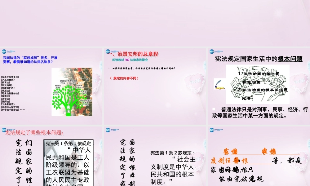 九年级政治全册(第三单元 第六课 第二框 宪法是国家的根本大法)课件 新人教版 课件