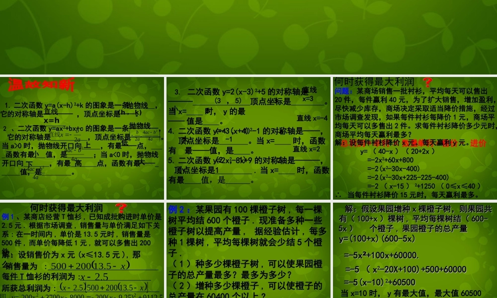 九年级数学下册 26 何时获得最大利益课件 北师大版 课件