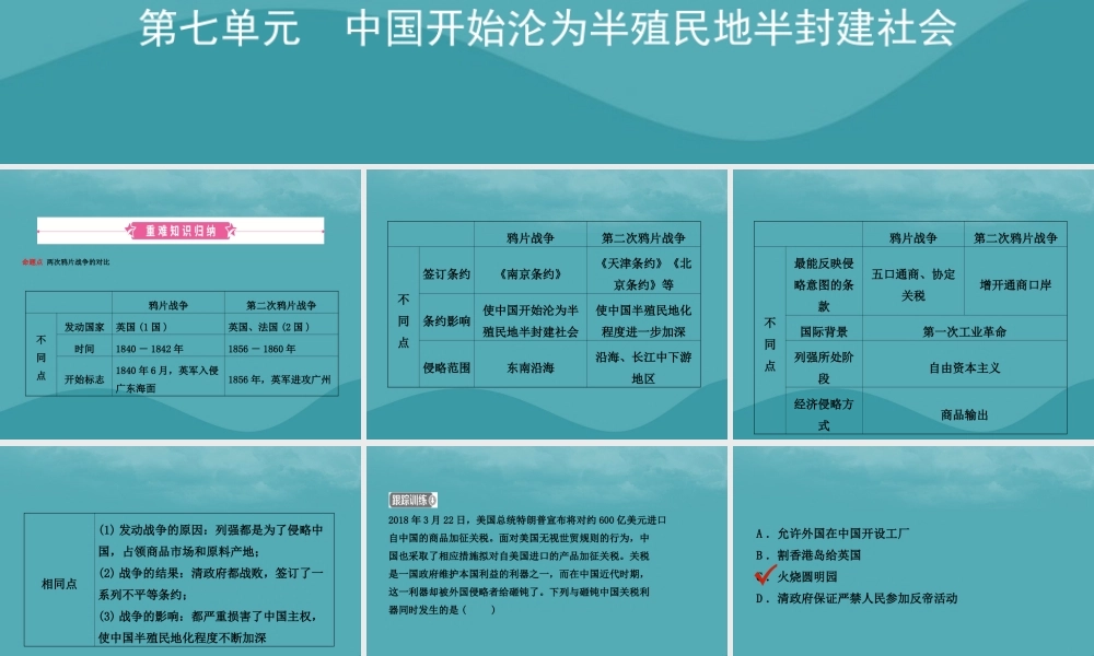 中考历史复习 第七单元 中国开始沦为半殖民地半封建社会课件