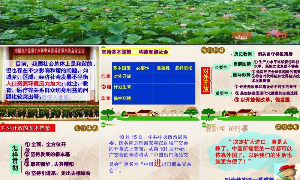 九年级政治 第四课(了解基本国策与发展战略)复习课件 人教新课标版 课件