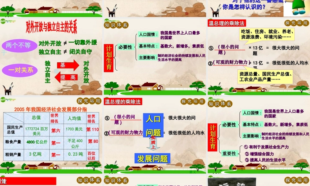 九年级政治 第四课(了解基本国策与发展战略)复习课件 人教新课标版 课件