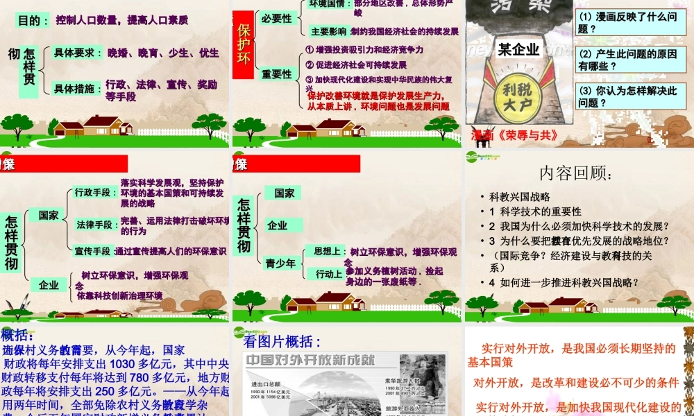 九年级政治 第四课(了解基本国策与发展战略)复习课件 人教新课标版 课件