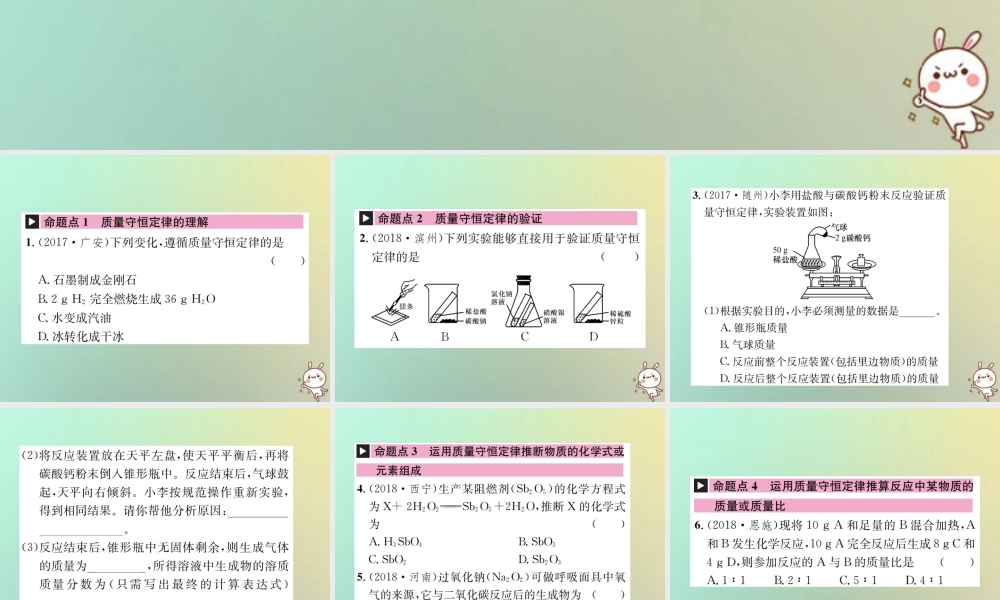 中考化学复习 主题三 物质的化学变化 第12讲 质量守恒定律课件