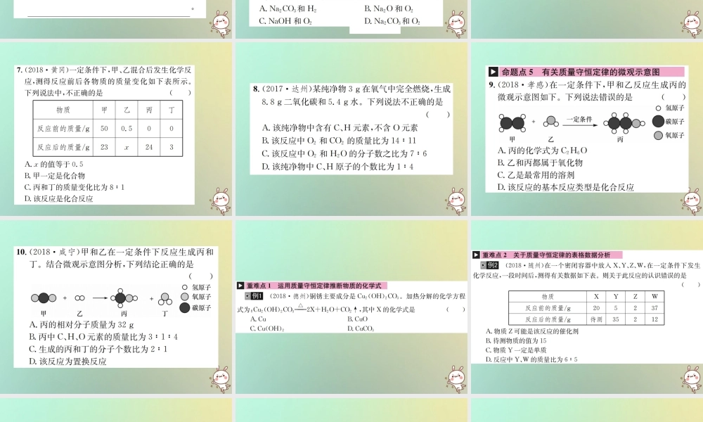 中考化学复习 主题三 物质的化学变化 第12讲 质量守恒定律课件