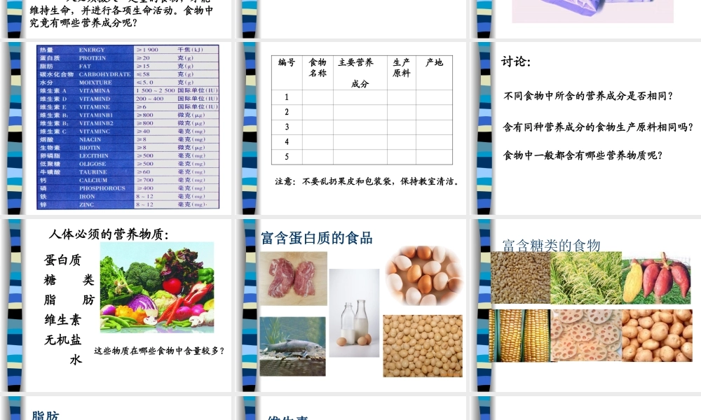 七年级生物人体需要的主要营养物质课件