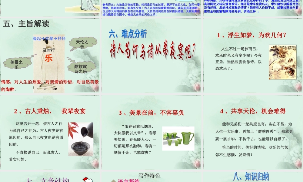 山东省沂水一中高二语文(春夜宴从弟桃花园序)课件 新人教版 课件