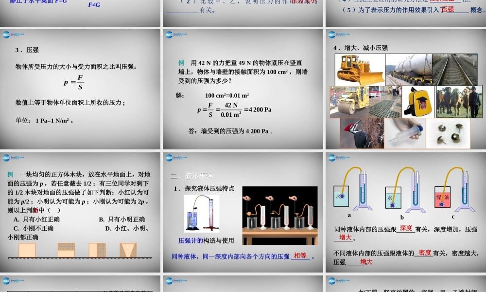 八年级物理下册 第九章 压强复习课件 (新版)新人教版 课件