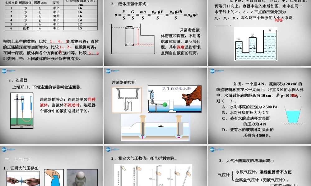 八年级物理下册 第九章 压强复习课件 (新版)新人教版 课件