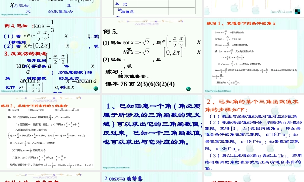 人教版高一数学已知三角函数值求角 课件
