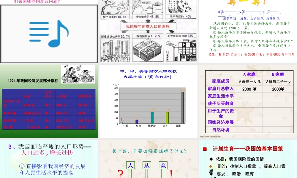 九年级政治我国的人口问题 课件