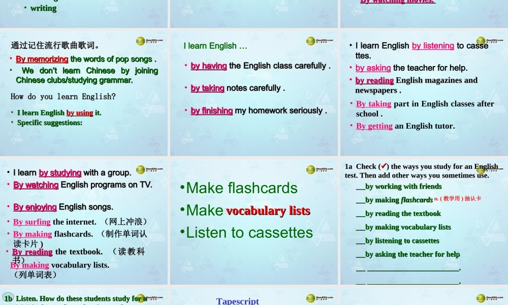 九年级英语全册(Unit 1 How do you study for a test)Section A课件 人教新目标版 课件