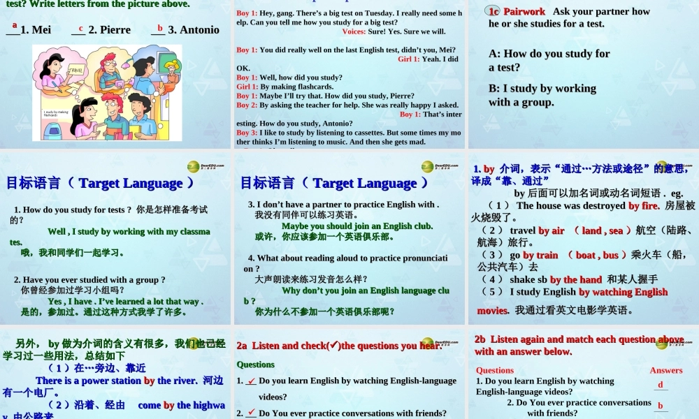 九年级英语全册(Unit 1 How do you study for a test)Section A课件 人教新目标版 课件