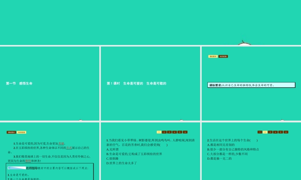 八年级政治上册 第二单元 感悟生命 珍爱生命 第一节 感悟生命 第1 2框 生命是可爱的 生命是可敬的课件 湘教版 课件