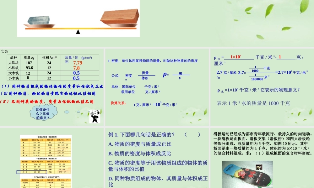 八年级物理 7.3 科学探究 物质的密度课件 沪科版 课件