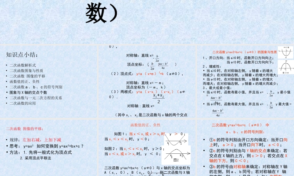 九年级数学下册 二次函数基础复习 苏科版 课件