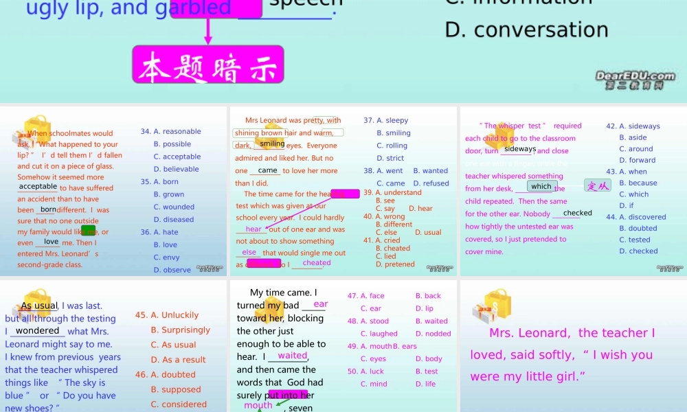 人教版高二英语完形填空练习 试题